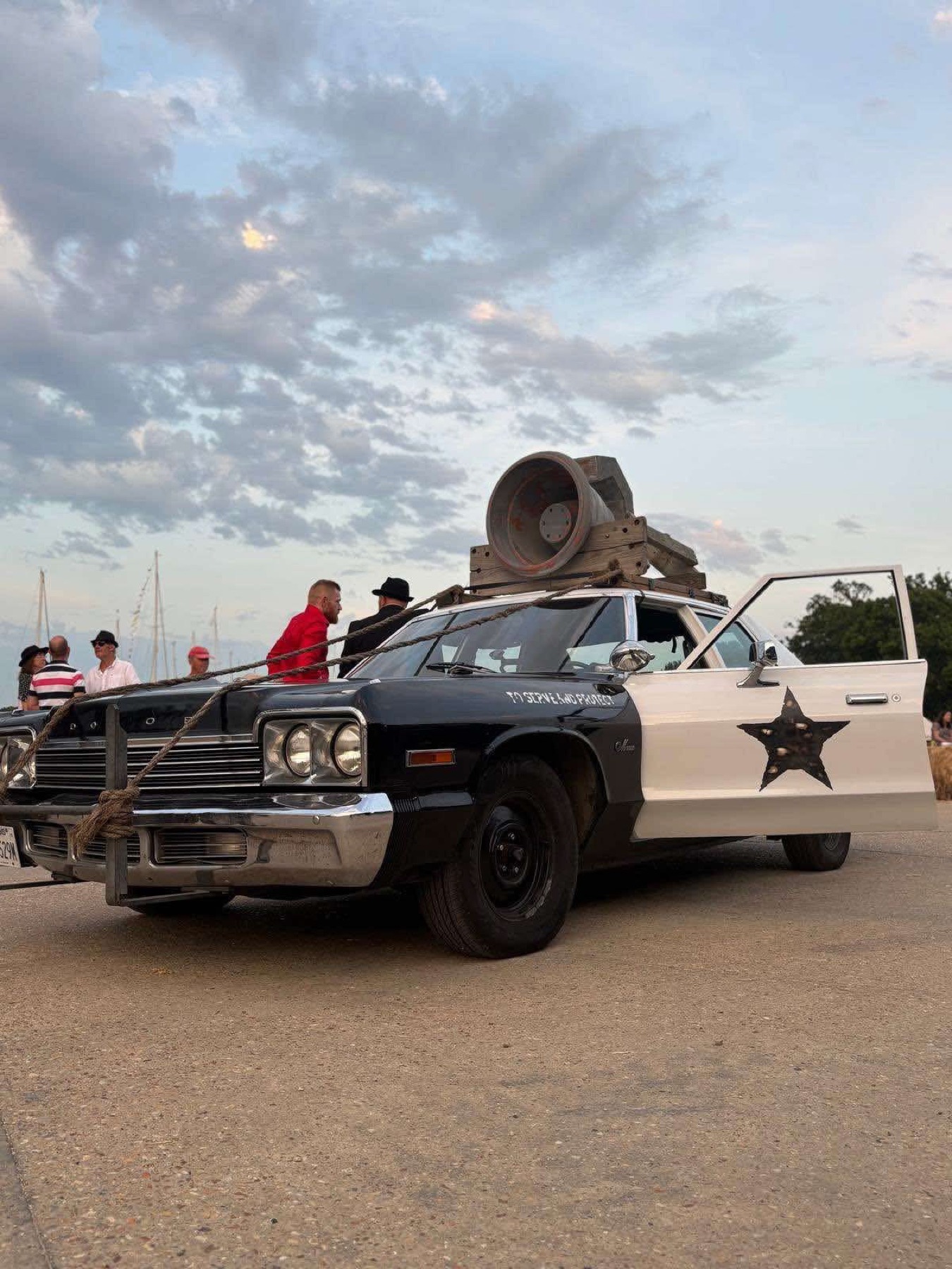 The Bluesmobile on display at an outdoor event